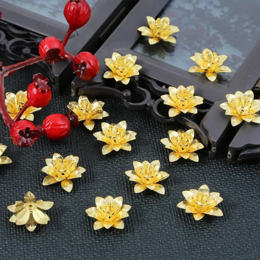 Новинка 10 шт. медные бусины цветы шапочка Концевики лотос для изготовления