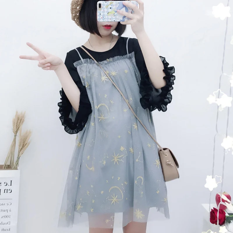 Женское Сетчатое платье с вышивкой и круглым воротником рукав три четверти милое