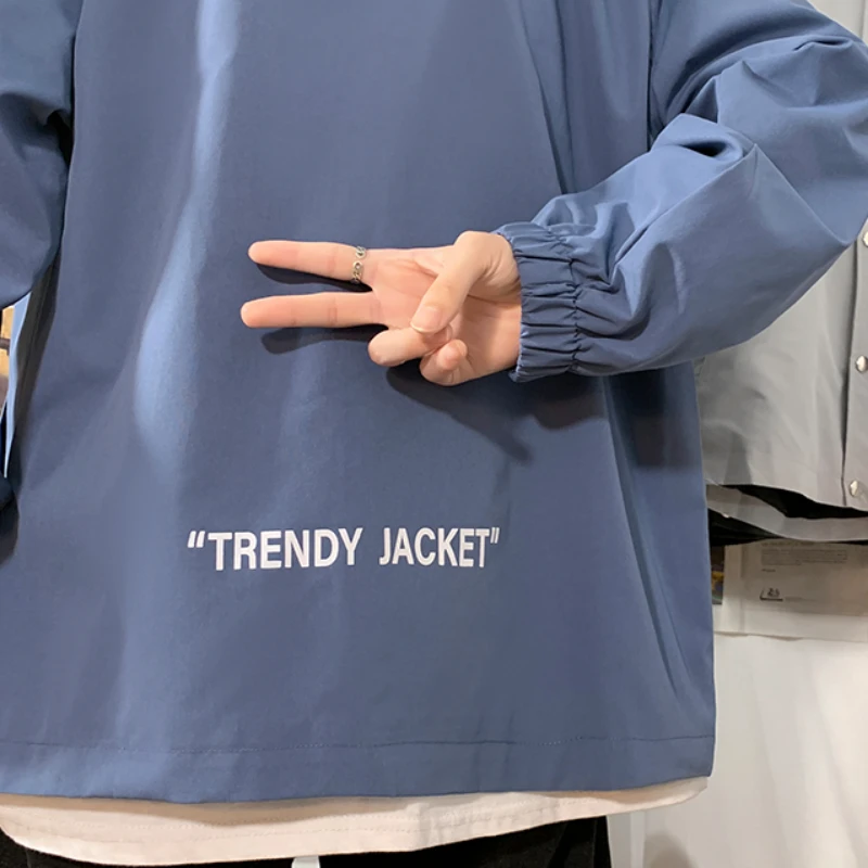 

Spring Autumn Jackets Men Printed Turn-down Collar Loose Outerwear Korean Style Retro Streetwear Teens Coats Couple All-match