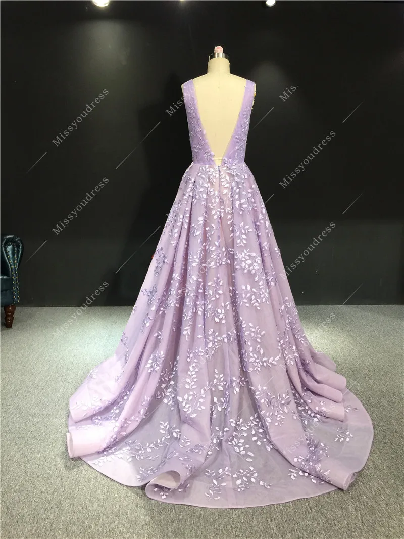 Vestidos de fiesta 2021 Real Sample Luxurious Deep V-Neck Sleeveless Lace Open Back Formal Party Prom Bridal Evening Dresses