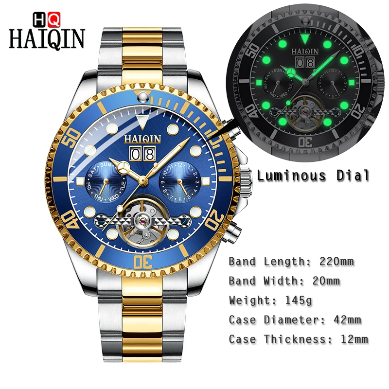 Новинка мужские механические часы HAIQIN Топ бренд роскошные спортивные наручные