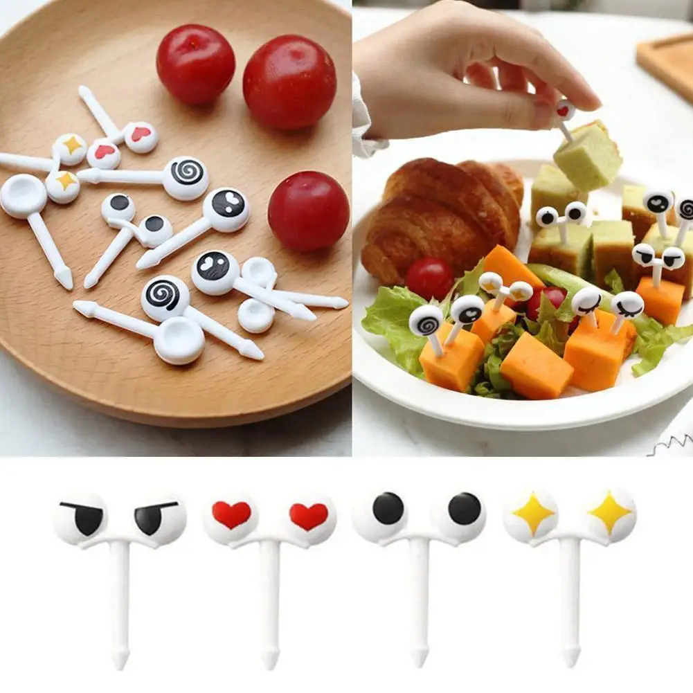 

2021 10 Pcs / Set Mini Eye Fruit Fork Reusable Plastic Fork Lunch Decorative Kids Accessoriestool Bento Kitchen Box Fruit S X1D4