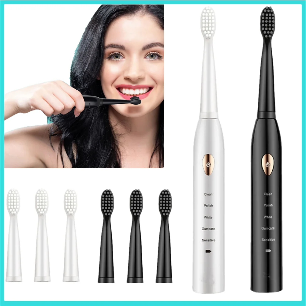

Ultrasonic Electric Toothbrush USB Rechargeable for Adult IPX7 Waterproof Replacement Heads Whitening Teeth Timer Smart Brush