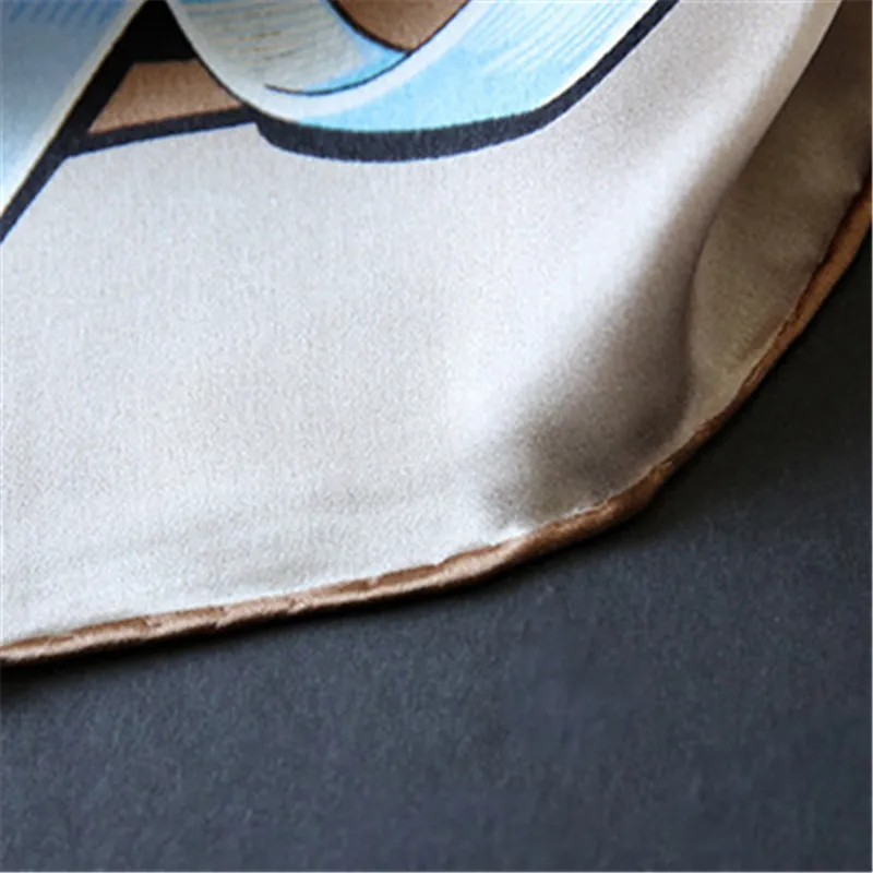 

POBING 100% Real Silk Scarf Women Horse Circle Print Square Scarves Wraps Hand Rolled Large Foulards Femme Bandana Hijab 110CM