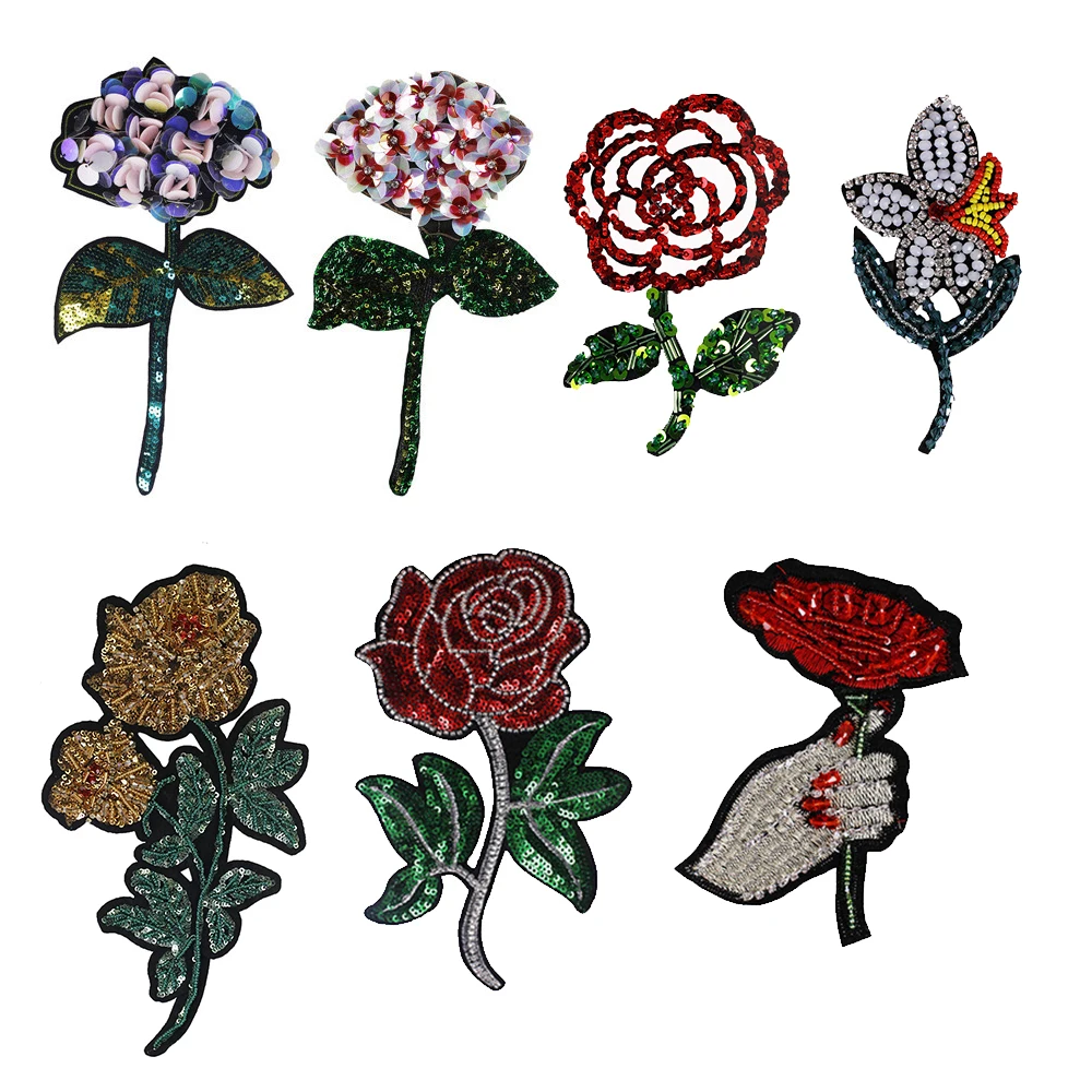 Бисером нашивки розы Одежда DIY пришить украшение из пайеток со значком 2