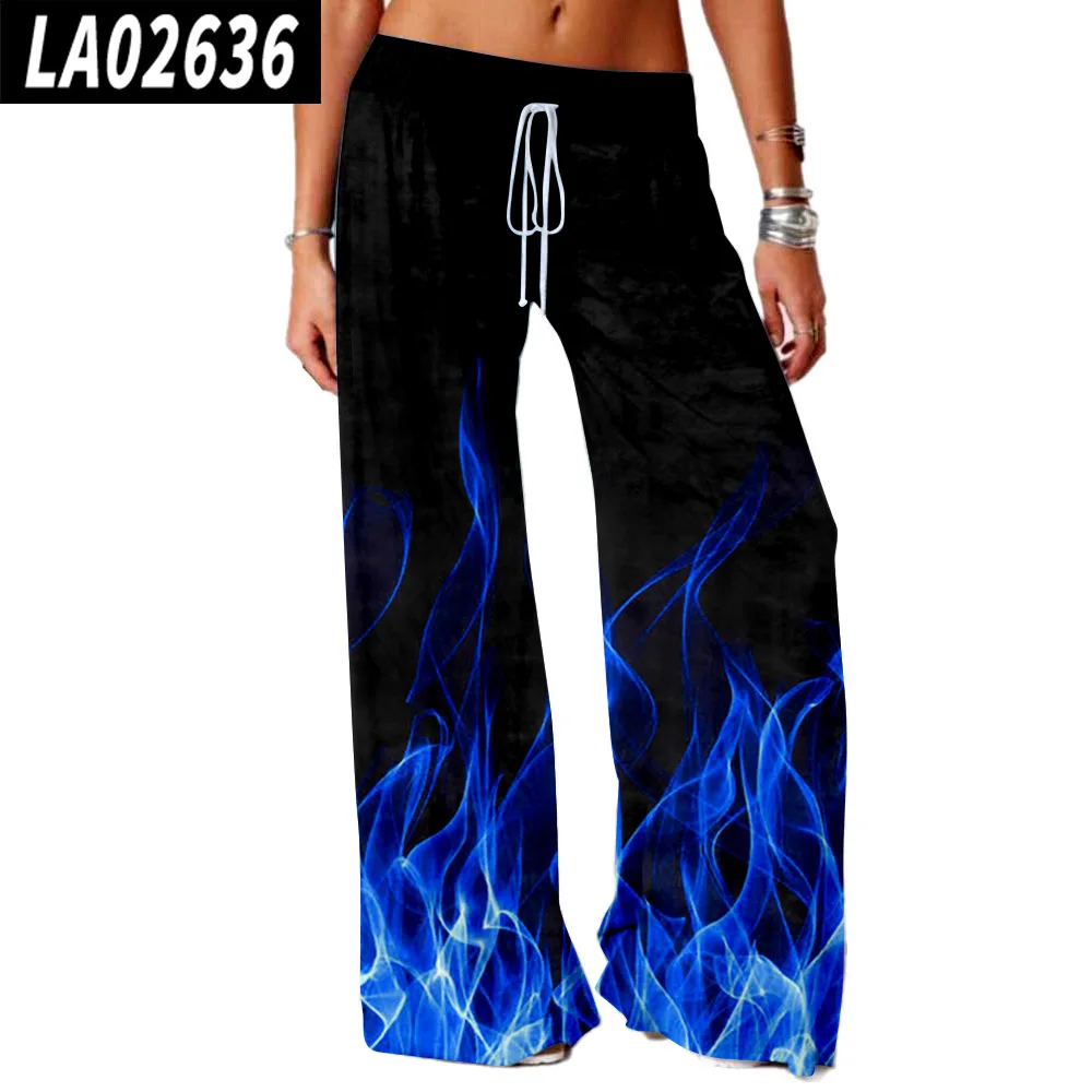 Классные 3D Поддельные огненные спортивные брюки для йоги с широкими штанинами