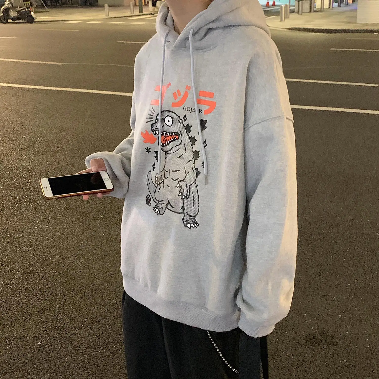 

Special offer sweater men's winter plus velvet padded hooded Hong Kong style printed loose cute cartoon student couple jacket