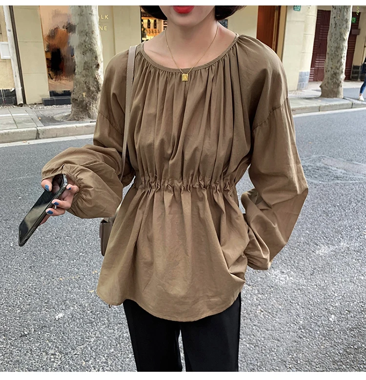 

Qooth Women Green Blouse Loose Casual Long Sleeve Korean Student Cotton Shirts Black Elegant Tops Autumn 2020 Clothes QT166