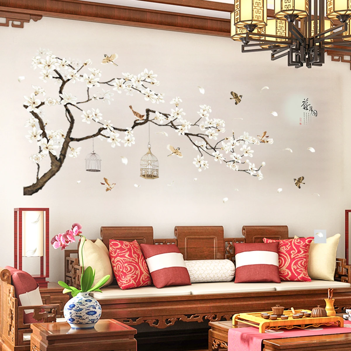 2 шт./компл. Цветущая ветка дерева Наклейка на стену наклейки ПВХ художественные