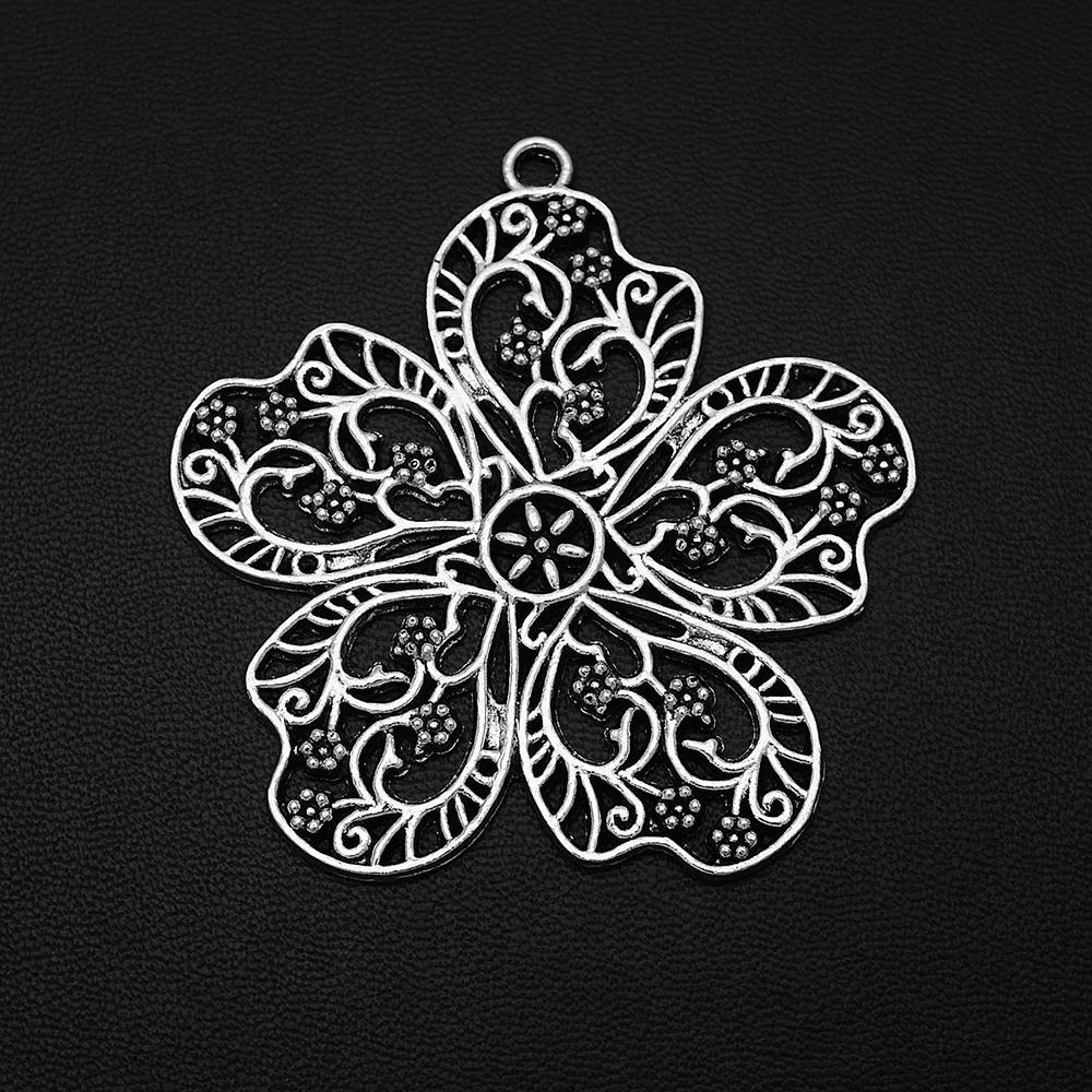 

1pcs/Lots 52x55mm Antique Silver Plated Large Flower Charms Filigree Pendants For Diy Paired Earrings Designer Jewelery Supplies