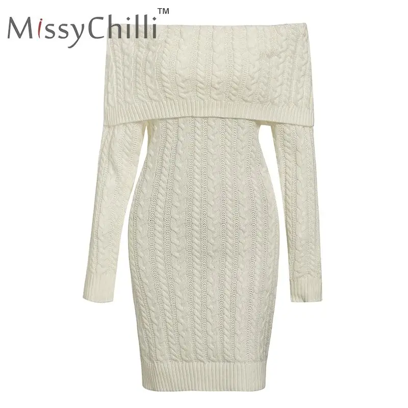 Женское трикотажное платье с открытыми плечами MissyChilli белое вечернее облегающее