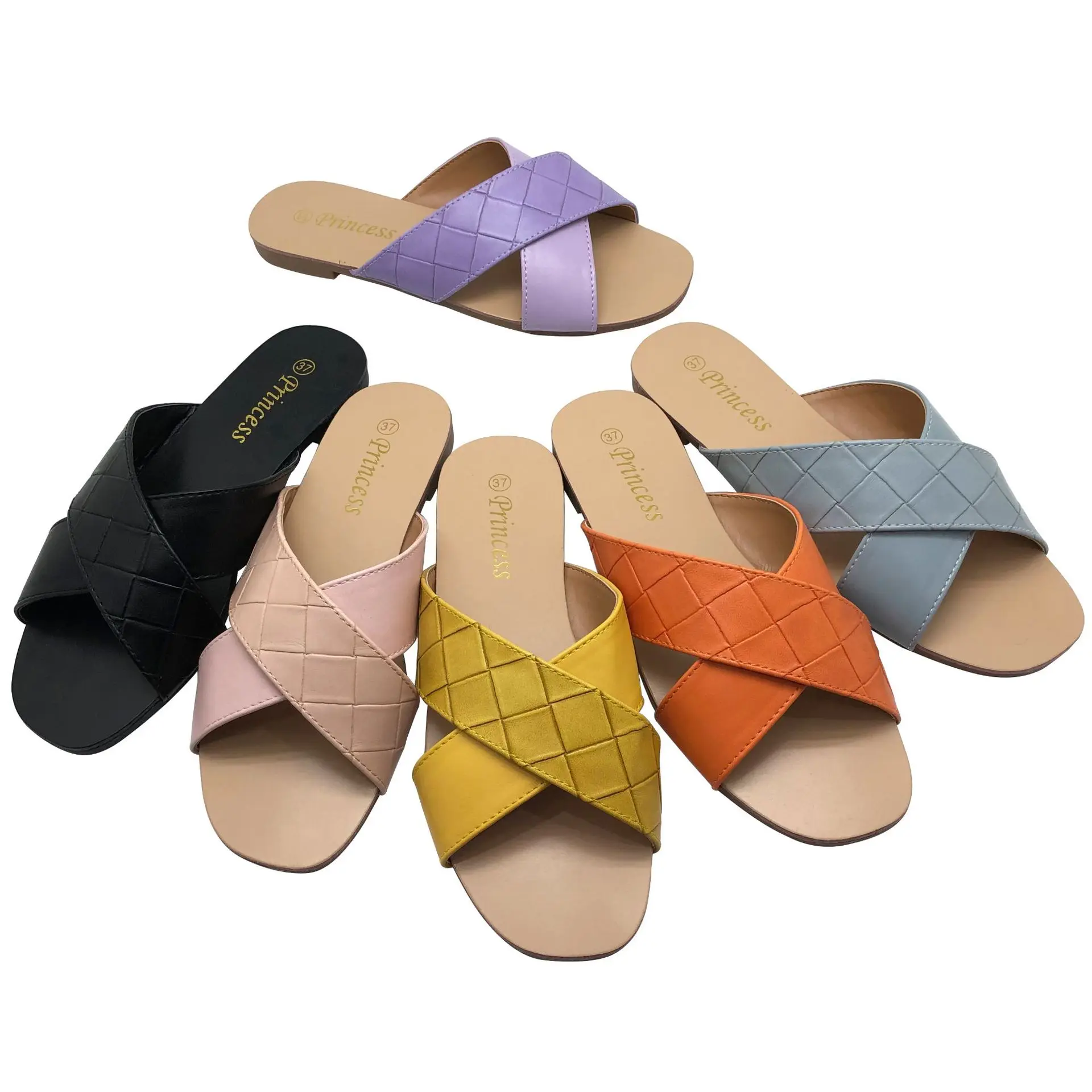 

Shoes Low Slippers Flat Slides Fashion Slipers Women Luxury Summer 2021 Soft PU Rome Fabric Basic Rubber Hoof Heels Casual
