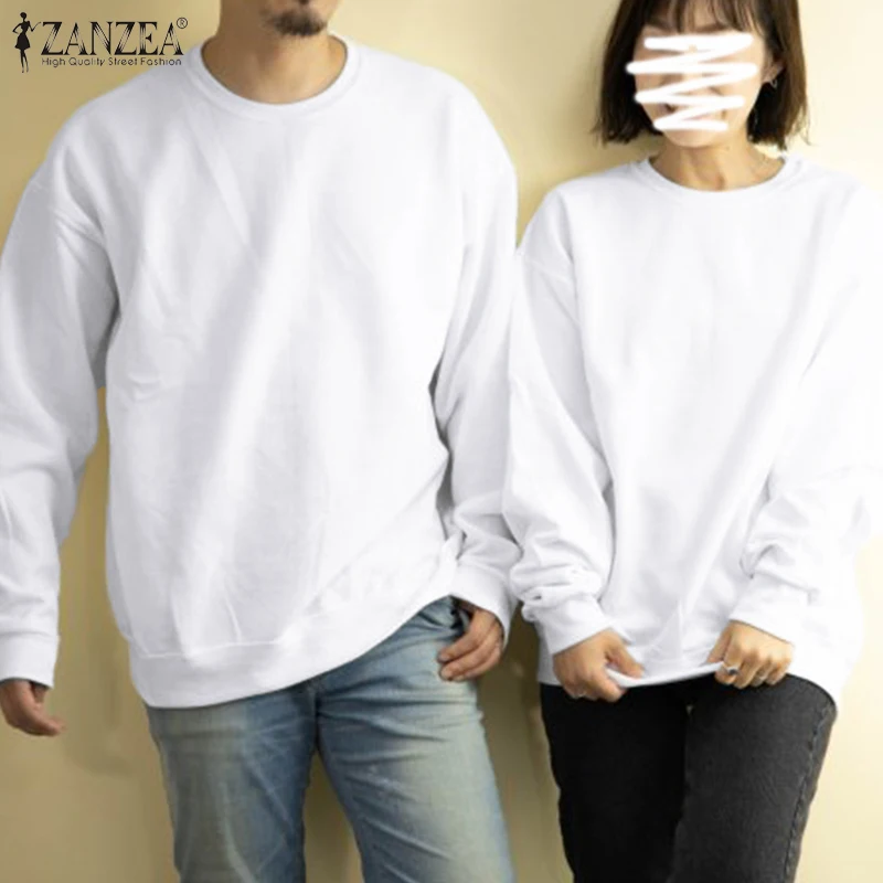 

Женские повседневные топы с круглым вырезом, блузка, Женская однотонная Толстовка ZANZEA, модные толстовки для пар, осень 2022, пуловер оверсайз ...