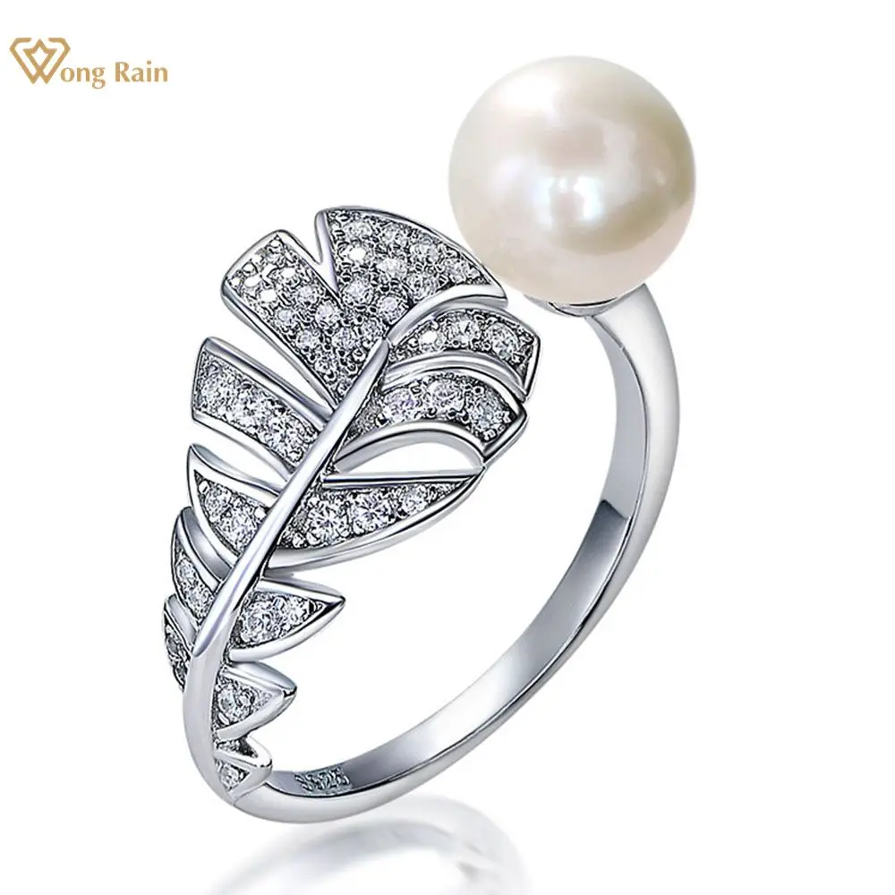 

Wong Rain 925 Sterling Silver Created Moissanite Fresh Water Pearl Gemstone Created Moissanite Wedding Flower Rings Fine Jewelry