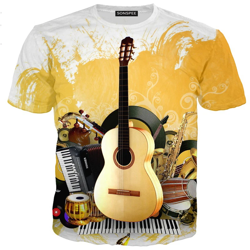 

Summer Men's 3D Drum T-shirt Musical Instrument Shirt Fashion Street Electric Music Men and Women Hippie Fun Alternative Top