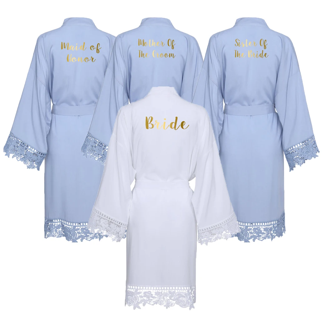 2019 Solid Bride Cotton Kimono Robes with Lace Trim Women Wedding Bridal Robe Bridesmaid Robe Bridesmaid Robes Wedding Clothes