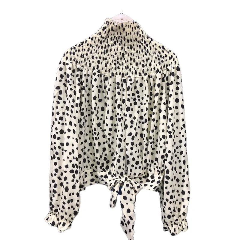 

Women Fashion Long Sleeve Spotted Top Stylish Long Sleeve Lace-up Autumn Blouse Top for Women Ladies