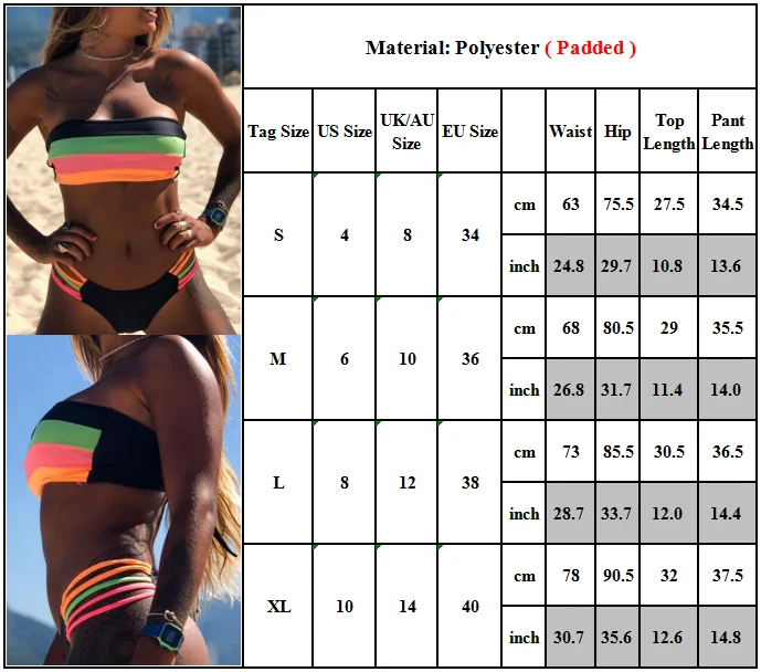 

Lady Striped Padded Bandeau Boob Tube Bikini Set Swimwear Beachwear Bathing Set