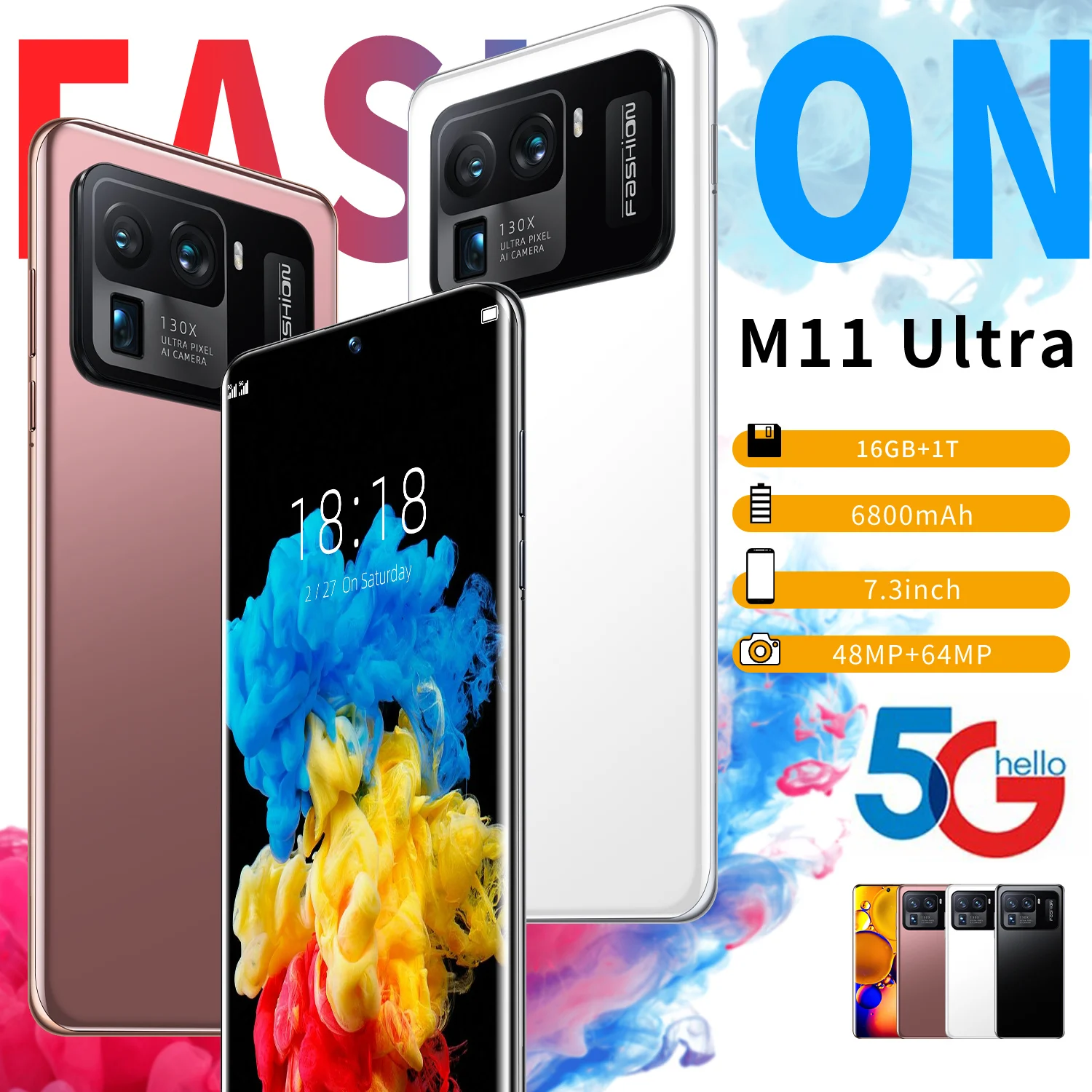 

New Version Smartphone 7.3“ Mi 11 Ultra 5G Qualcomm Snapdragon888 16+1T 6800mAh 32MP+64MP Android 11.0 Global Version Cellphone