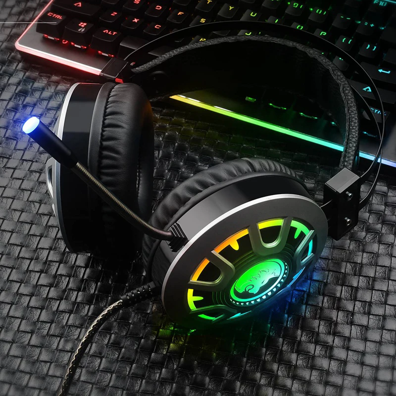 7 1 канальный объемный бас гарнитура PS4 Игровые наушники с шумоподавлением RGB