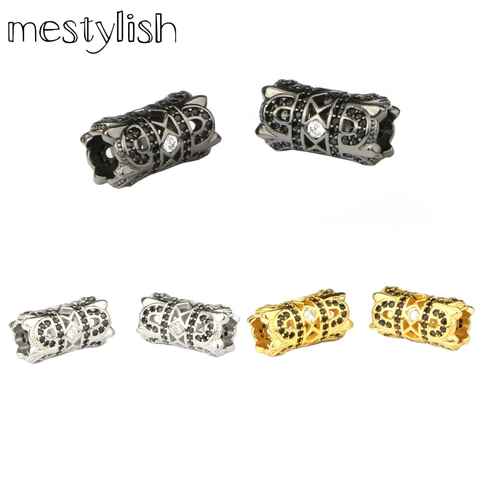 

Mestylish 4pcs/Lot 6mm Twin Crown Copper Tube Spacer Beads Micro Pave Black Cubic Zircon Fit DIY Bracelets Jewelry Handmade