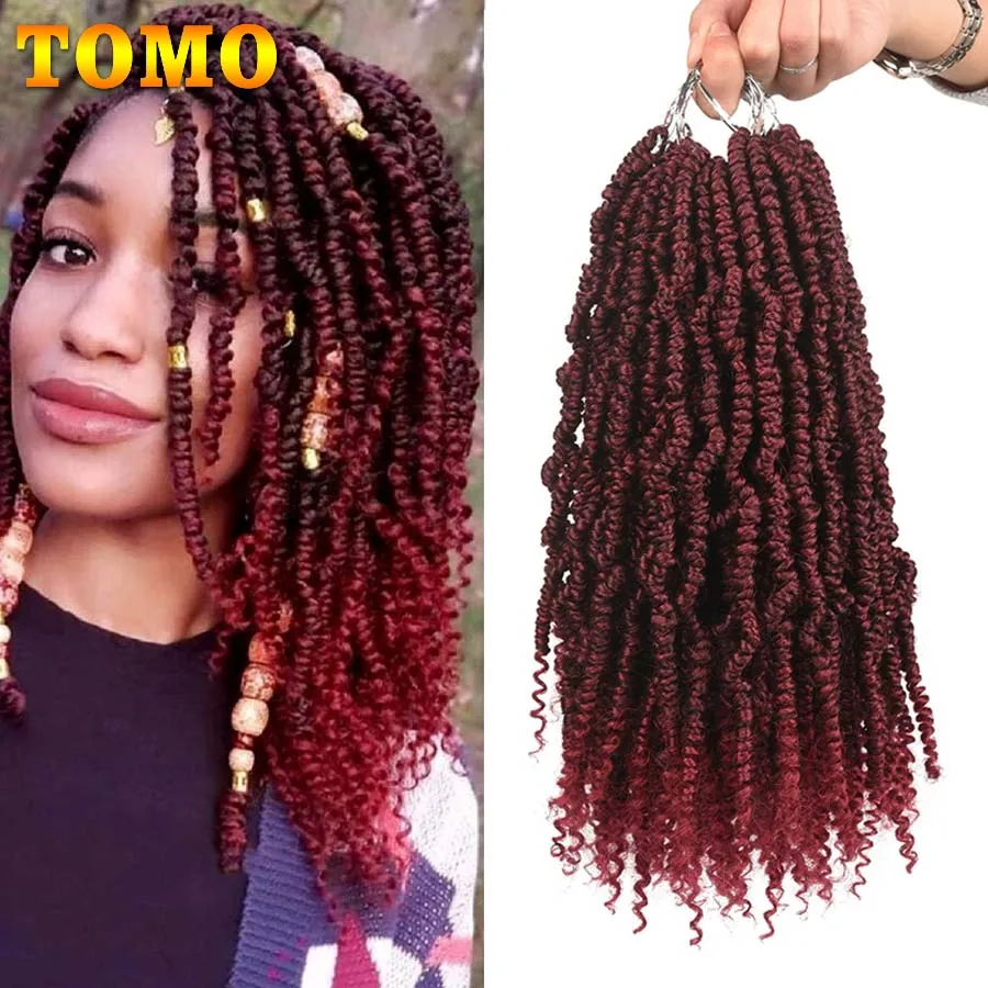 

TOMO Bomb Twist Crochet Hair Pre-looped Synthetic Kinky Curly Spring Twist Braids Ombre Pre-twisted Braiding Hair Extensions 14"