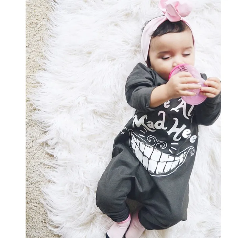0-2 year old long sleeve Jumpsuit grey creeping suit and big mouth |