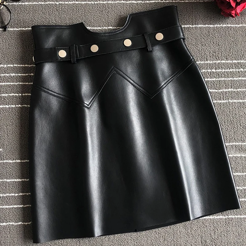 Lautaro Короткая черная кожаная юбка женская с поясом Белые юбки из искусственной