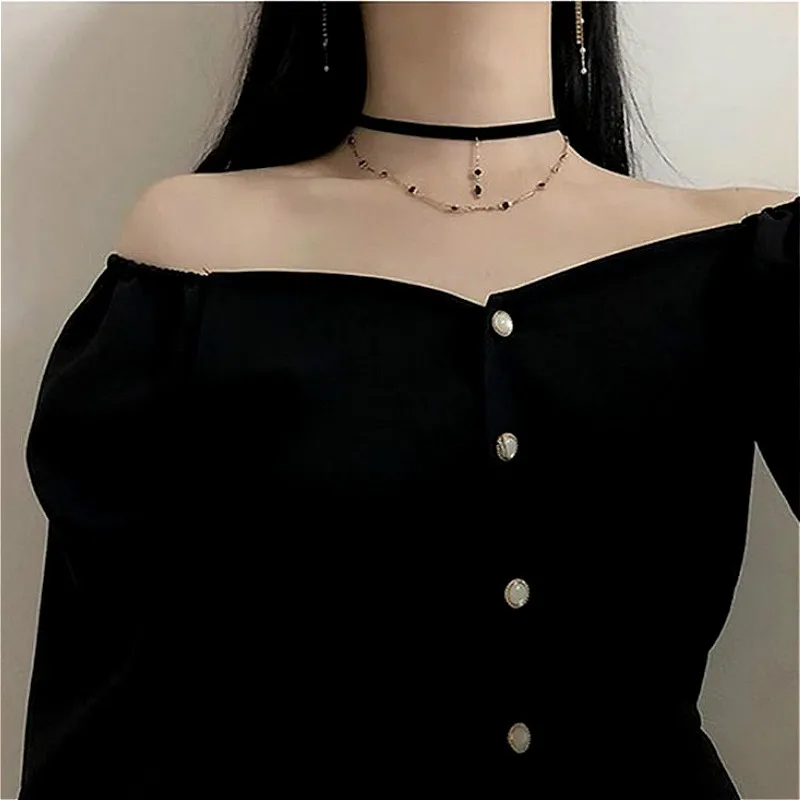 Vintage Dress Women Ulzzang Simple Black Basic Preppy Teens Vestidos Classy Retro Fashion Clothes Long Sleeve Spring New Daily | Женская