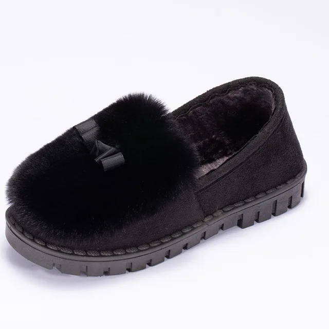 D4-153 Black UPUPER/зимняя обувь; женские лоферы на плоской подошве; удобная теплая обувь; коллекция года; модные бархатные Лоферы без застежки; женская обувь; повседневная обувь на плоской подошве - Цвет: D4-153 Black