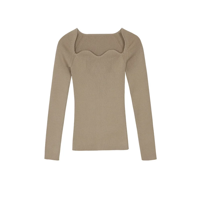

Unique Petal Square Collar Design Ladies Cultivation Pit Knit Bottoming Shirt Retro Sexy Light Mature Girly Sense Personality