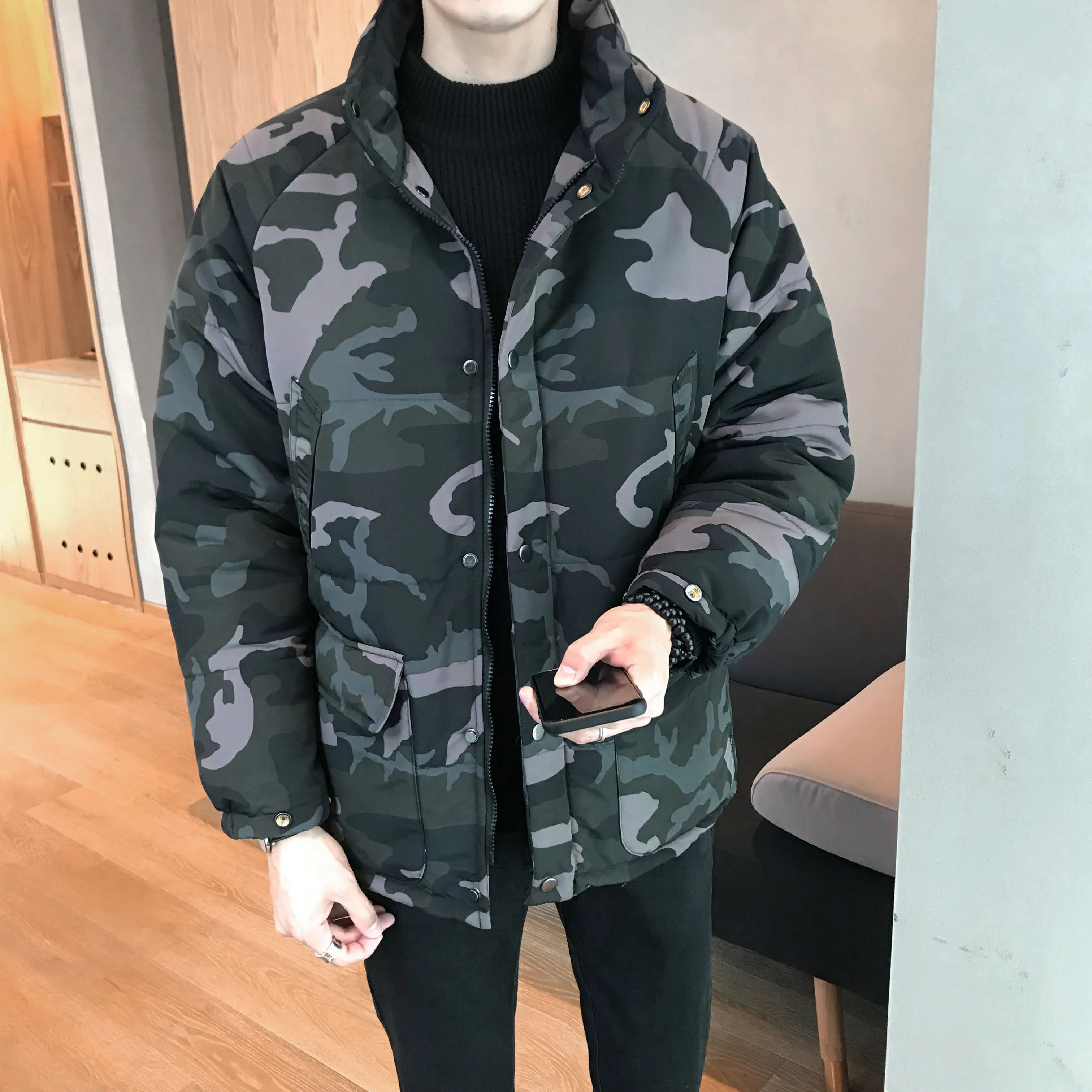 Green camouflage Модные парки мужские s Повседневная Верхняя одежда мужские куртки и пальто парка мужские зимние камуфляжные куртки хлопковые Chaquetas Hombre - Цвет: Green camouflage