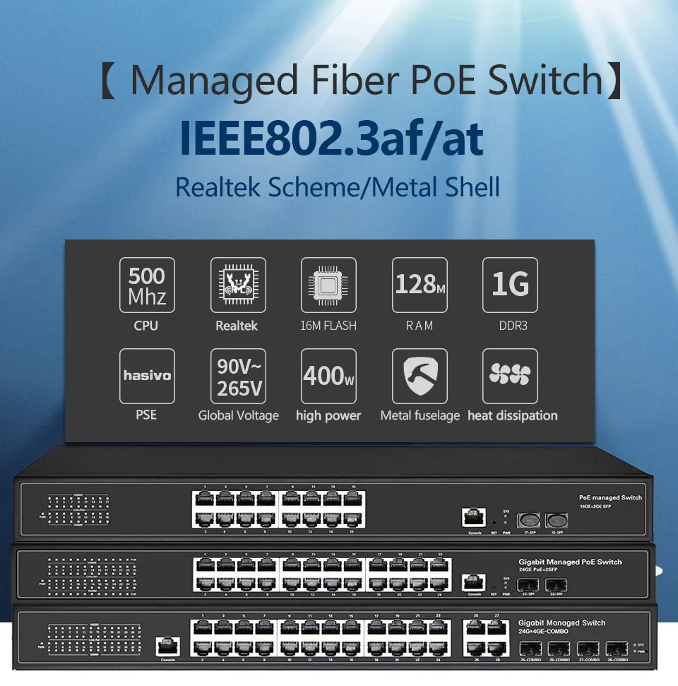 16 портов 24 порта гигабитный коммутатор PoE Ethernet коммутатор управляемый коммутатор PoE 48 В с 2 гигабитными слотами SFP IGMP VLAN управляемый коммутатор PoE