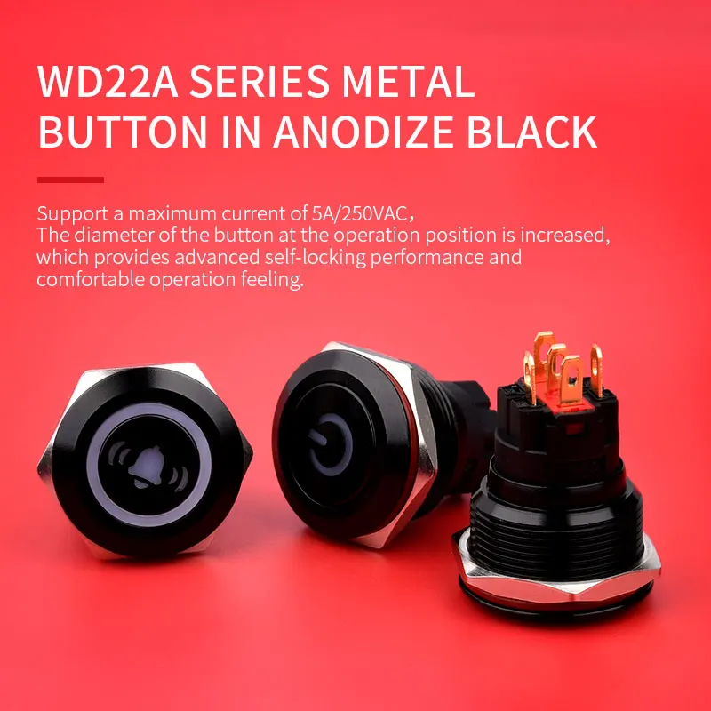 WD22mm водонепроницаемый IP67 оксид алюминия светодиодный металлический кнопочный