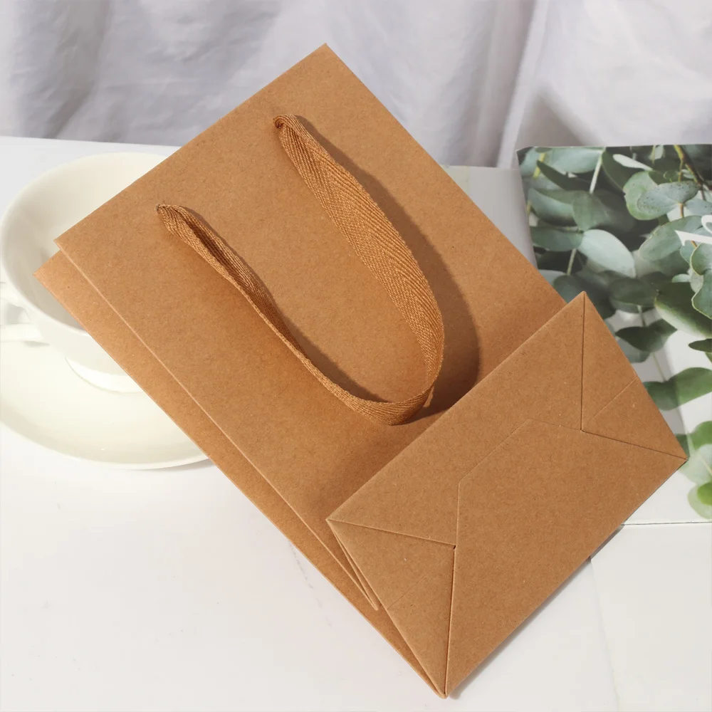 10 шт мульти Размеры подарочные пакеты из крафт-бумаги с нейлоновой нитью ручка