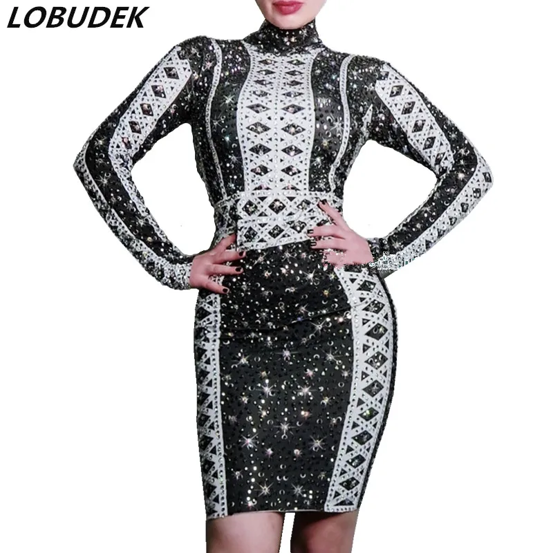 

Модное черно-белое облегающее платье стразы в обтяжку, женское короткое платье для банкета, выпускного вечера, празднования дня рождения, с...