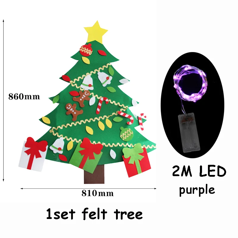 Christmas Tree 21 1 Набор 3D войлочная Рождественская елка с 2 м светодиодный светильник Рождественский подарок на год Navidad Natal для детей рождественские украшения для дома - Цвет: Christmas Tree 21