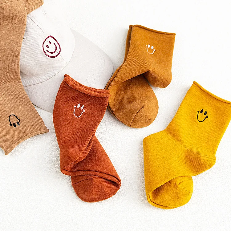 Женские носки однотонные хлопковые с мультяшным улыбающимся лицом|Носки| |