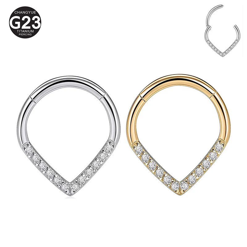 

1PS G23Titanium Nose Piercing Stone Hight Segment Rings Water Drop Open Small Septum Piercing Nose Earring Body Piercing Jewelry