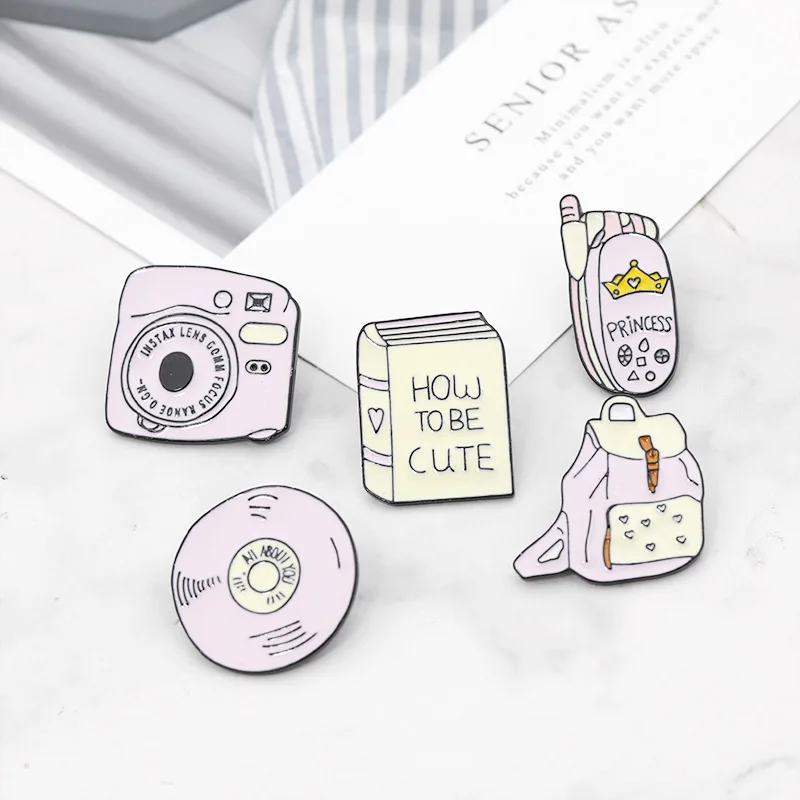 Рюкзак Книги камера мобильный телефон CD эмаль значки Pin розовая брошь с дизайном