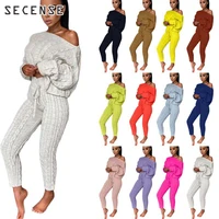 women sweater two piece set sexy suit off shoulder long sleeve loose knitted sweater cardigan tracksuit autumn winter secense