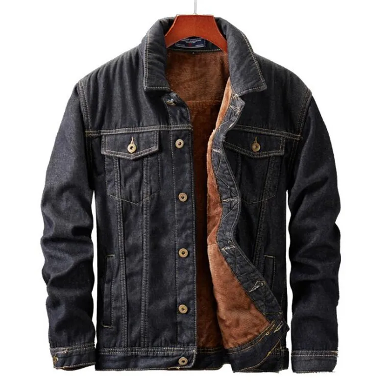 Winter Thick Plush Warm Denim Jacket 2021 New Vintage Casual Men Fashion Street Style Jean Jackets Outwear 5XL | Мужская одежда