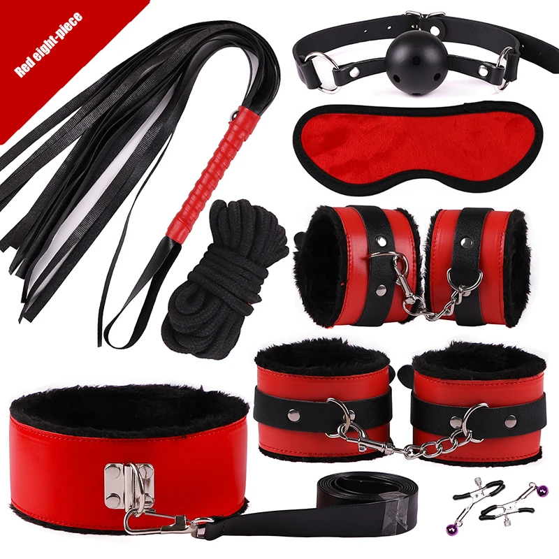 БДСМ бондаж сексуальный плюшевый 8 частей наручники кожаный костюм набор