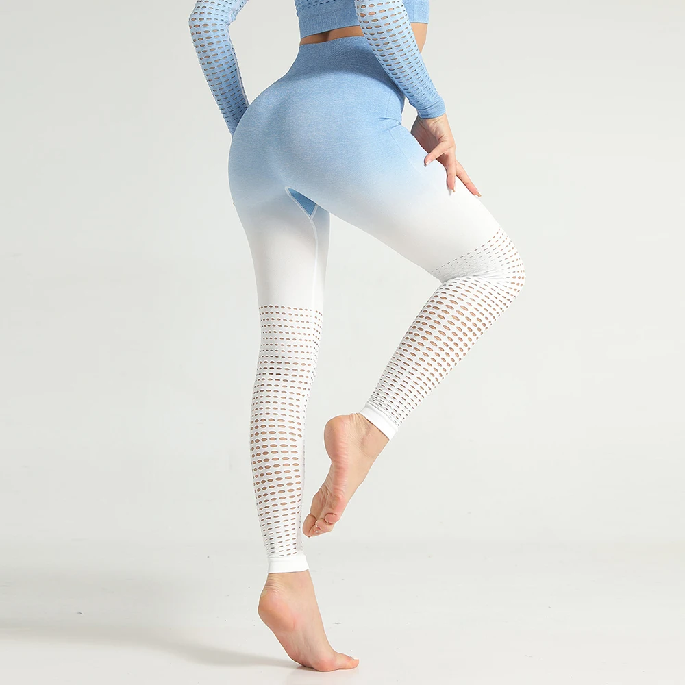 

Women Gym Sets 2 Piece Long Sleeve Sexy V-neck Crop Tops Workout Clothes Hollow out Leggings Fitness Clothing Seamless Gym Set