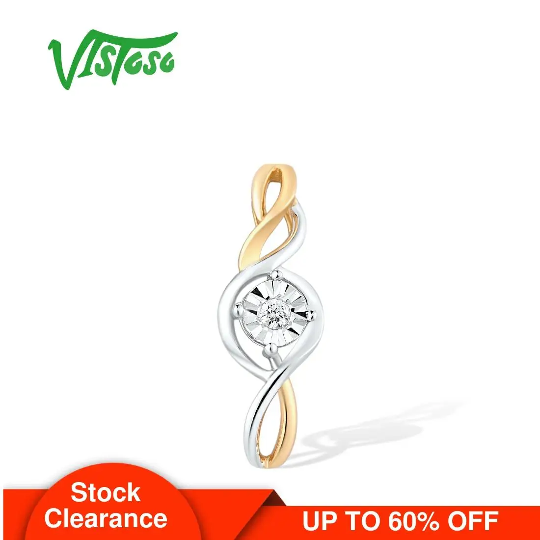 

VISTOSO Pure 14K 585 Two-Tone Gold Sparkling Illusion-Set Miracle Plate Diamond Pendant for Women Music Note Gift Fine Jewelry