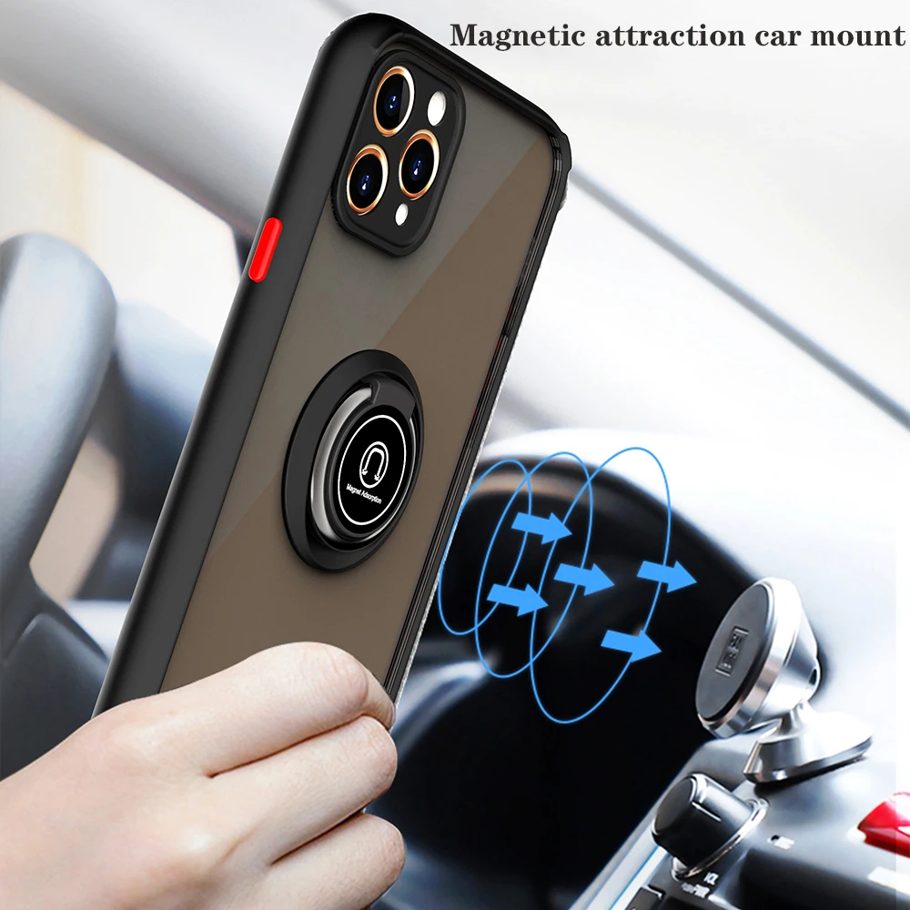 

Camera Len Protection Case Coque For Apple iPhone 11 12 Pro Max X XR XS Max 6 7 8 Plus Ring Stand Holder Back Matte Cover