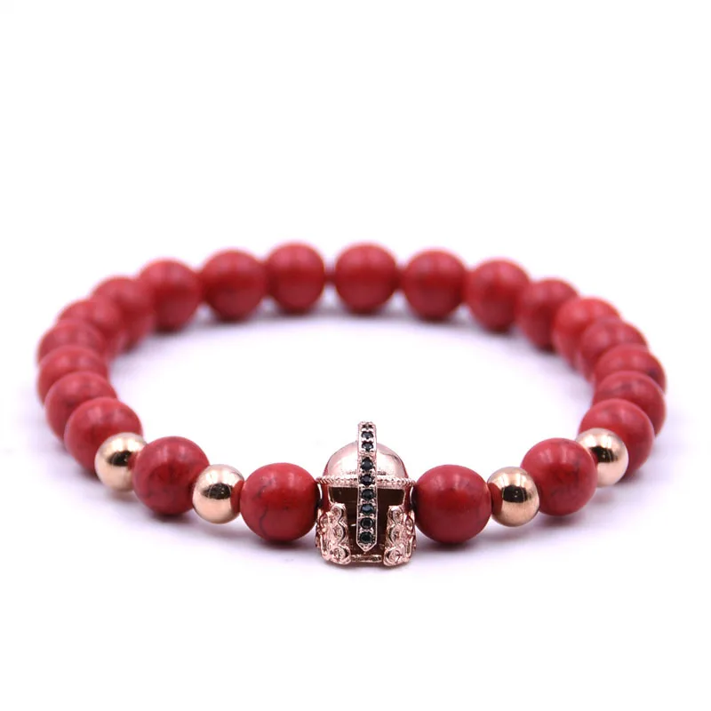 Природные сосновые браслет из каменных бус для Для мужчин со шлемом микро