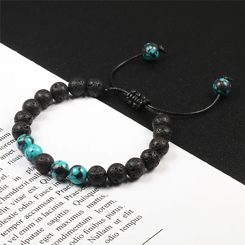 Браслет из лавового камня для мужчин и женщин регулируемый плетеный браслет с