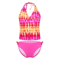 kids girls pink swimsuit outfits mambo tie dye swimwear halter bikini bra top with briefs bottoms toddler children bathing suit