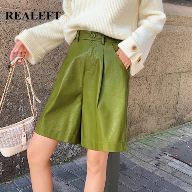 REALEFT осенне зимние шикарные уличные брюки из искусственной кожи 2020 новые черные